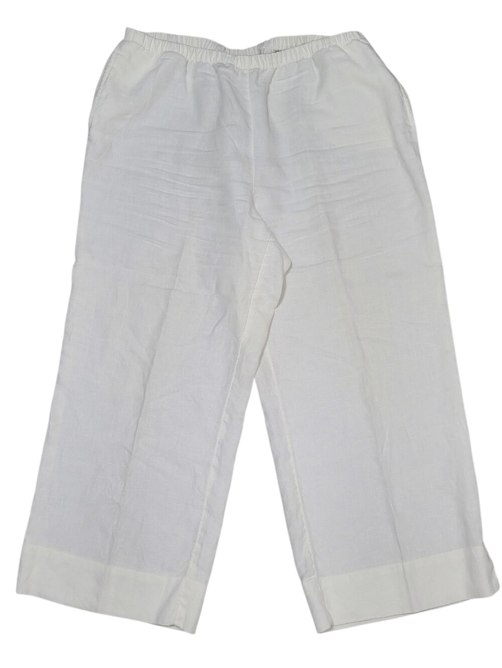 J Jill Pants Womens Medium White 100% Linen Wide Leg Elastic Waist Coastal